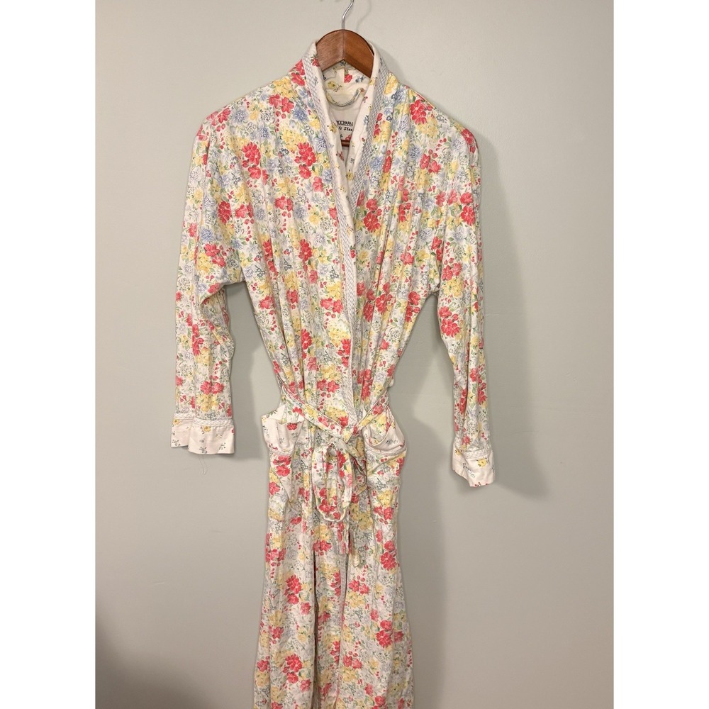 Carole Hochman 100% Cotton Floral Robe Multicolor Flowers Belted Size Small